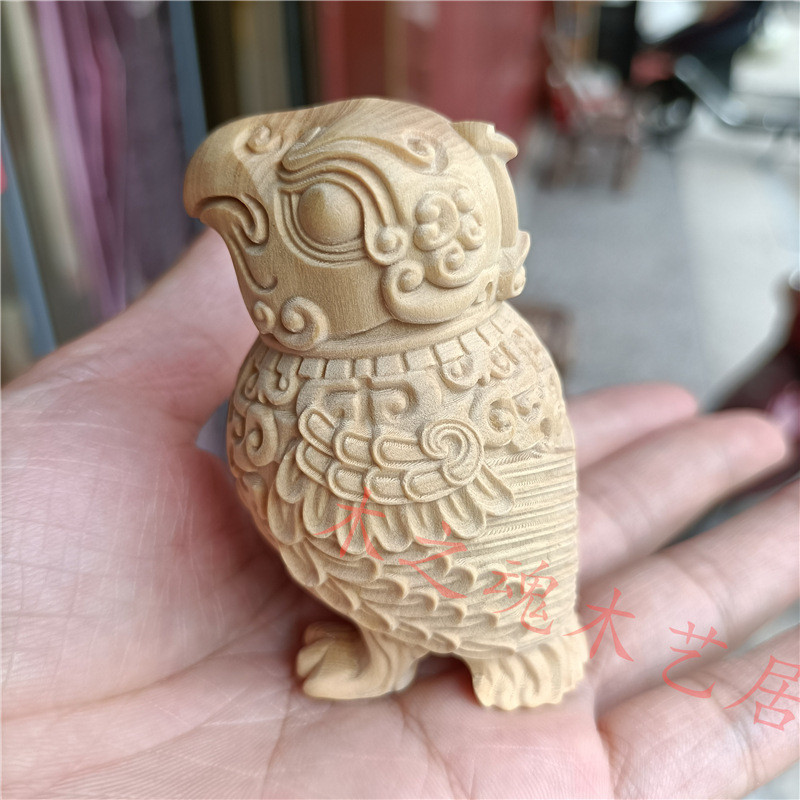 崖柏小叶黄杨木雕刻子乍弄鸟尊创意纯手工木制文玩手把件盘玩把玩
