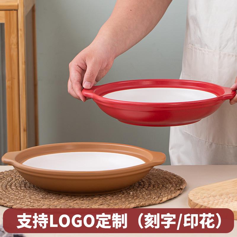 酒店专用双色浅平砂锅宽口砂锅大口径商用砂锅明火耐高温炖锅土锅