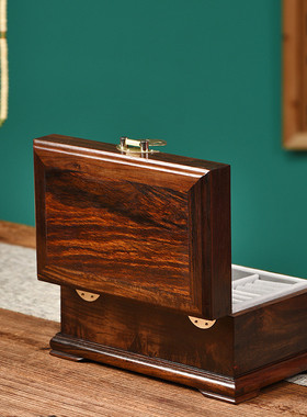 精致高档红木首饰盒实木中式复古结婚珠宝礼金枝陪嫁大红酸收纳盒