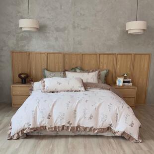 2024秋冬新款印花床盖款超柔云纱棉系列全棉床单被套花边四件套