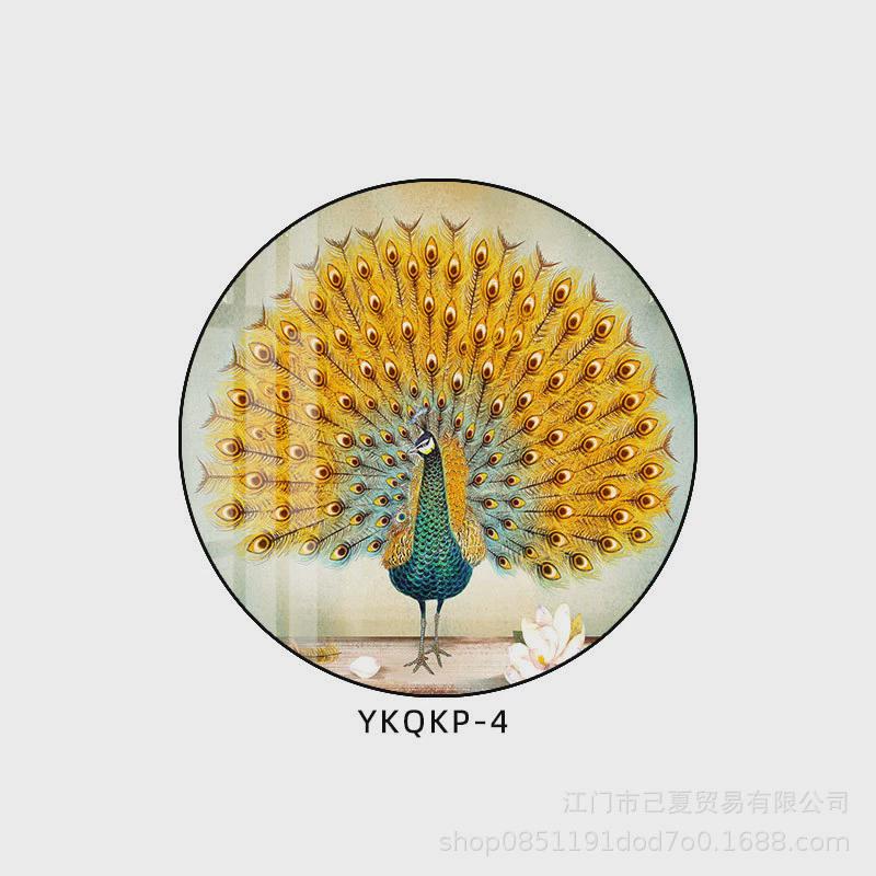 新中式孔雀开屏新中式圆形装饰画客厅餐厅壁画玄关走廊挂画轻奢风图片