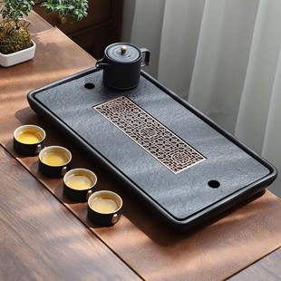 天然乌金石茶盘家用功夫泡茶托盘茶台储排水茶具黑陶瓷办公干泡台