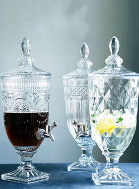 厂家现货时尚潮品水晶玻璃瓶雕刻浮雕纹理花大果汁缸家庭聚餐缸