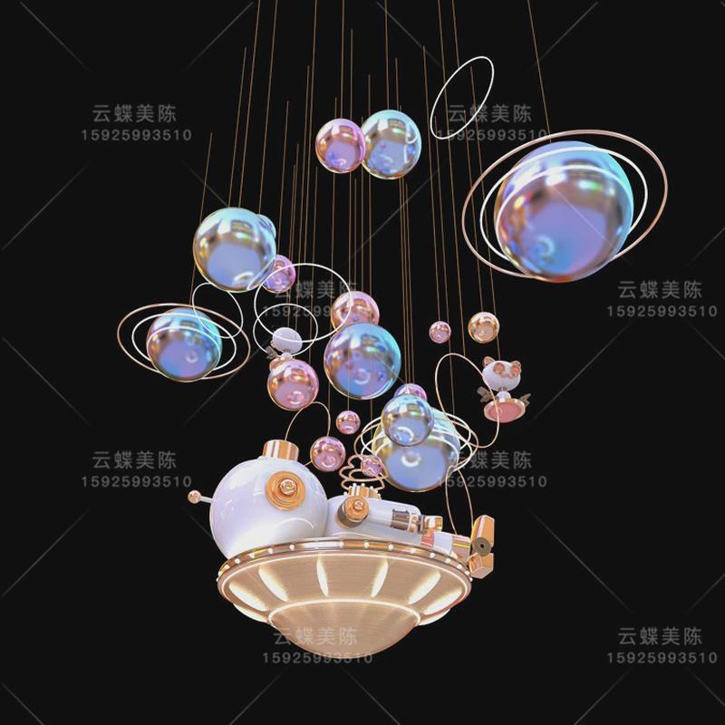 大型商场圣诞中庭吊饰美陈购物中心开业炫彩飞人卡通雕塑装饰设计