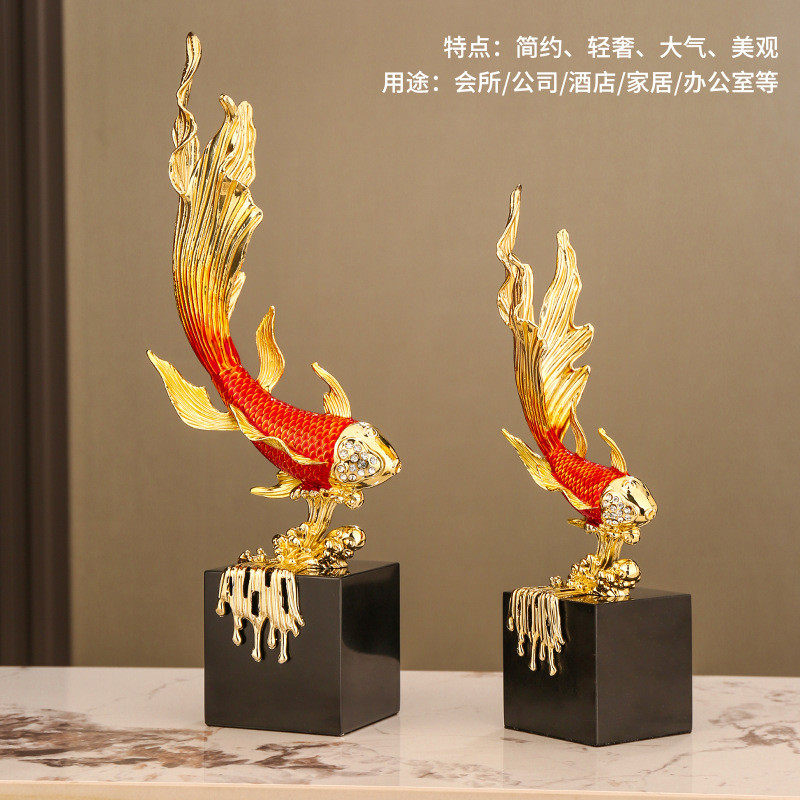 如鱼得水锦鲤金属高档轻奢玄关酒柜新中式珐琅摆件彩乔迁开业饰品