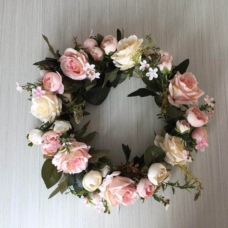 仿真花花环绢花玫瑰花环门楣挂饰节日婚礼装饰客厅挂墙摄影布景