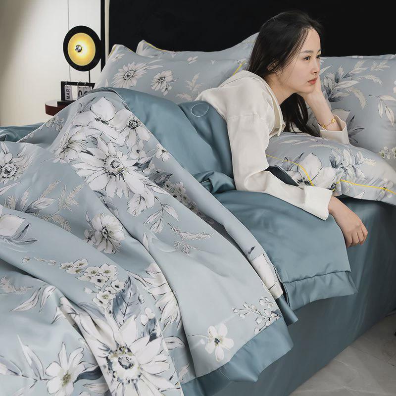 水洗天丝夏被四件套冰丝夏凉被子夏季空调被单双机洗可人宿舍被子