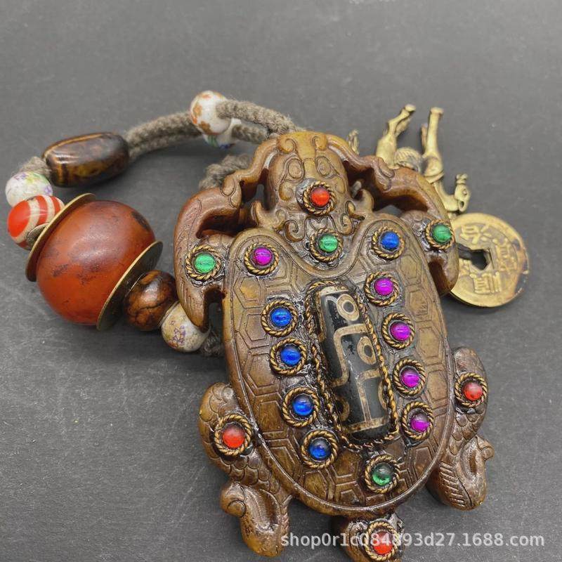 玉璧复古岫玉龙龟古玩镶嵌宝石九眼天珠五帝铜钱知了玉璧包浆把件,家居饰品,玉雕,淘宝优惠券,粉丝福利购,淘宝优惠卷