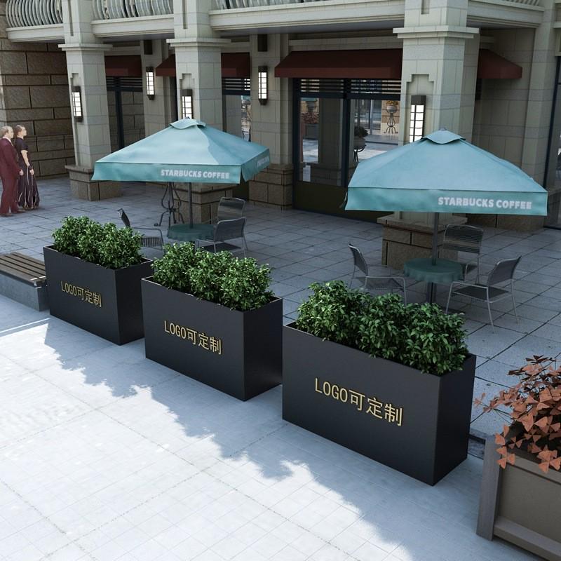 户外花箱不锈钢花槽长方形花盆商业街售楼部花架铁艺隔断园艺花坛