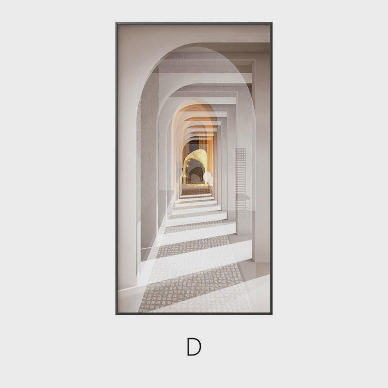 工业风空间延伸入户玄关装饰画过道建筑走廊挂画超长竖版立体壁画图片