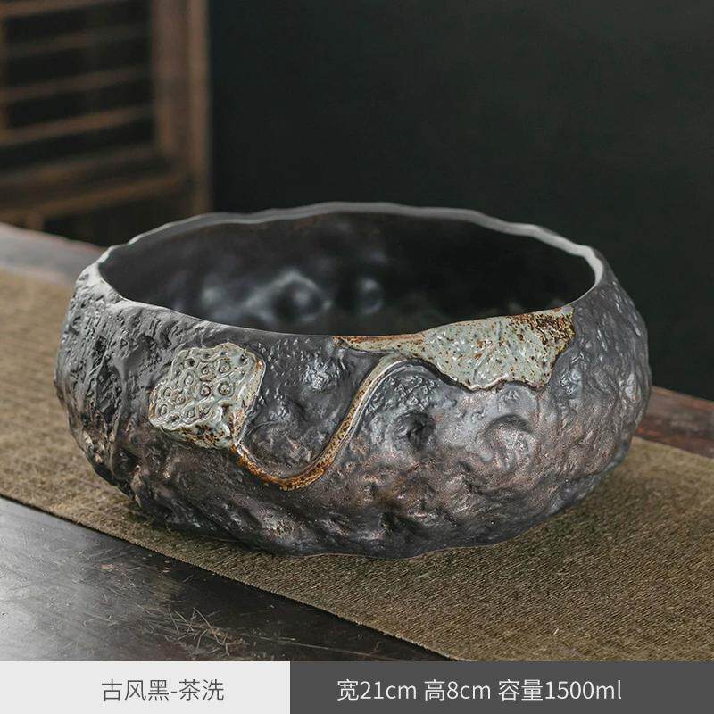 鎏金茶洗简约陶瓷水盂洗茶器洗茶碗日式茶道零配件茶桶缸家用笔洗