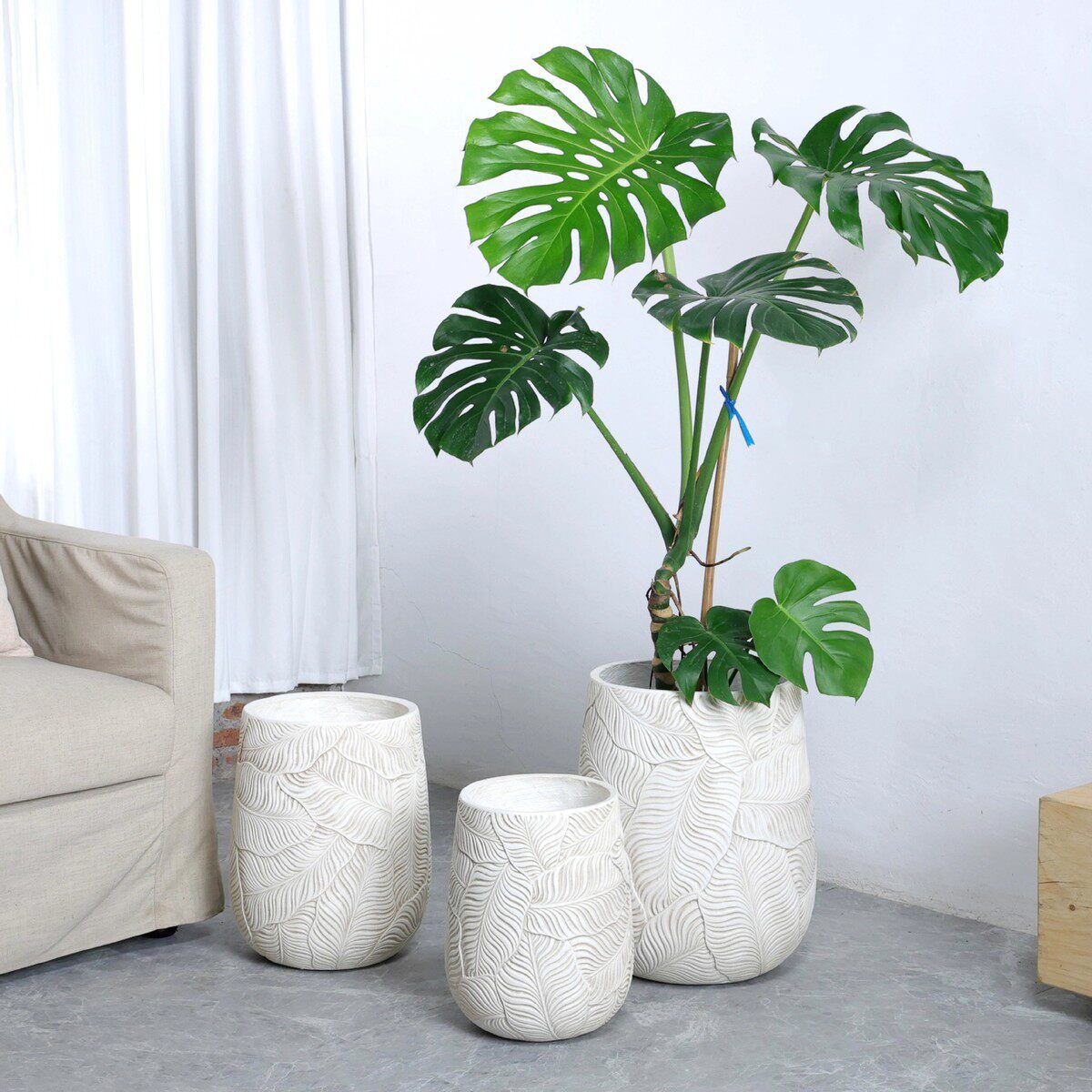 镁泥花盆简约落地艺术仿古花盆北欧化风格室外室内绿植盆栽水泥盆