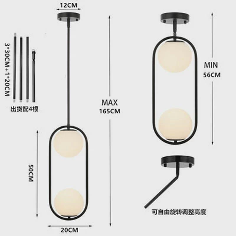 北欧轻奢床头玻璃吊灯厨房岛背景墙吊灯餐厅吧台长杆旋转卧室