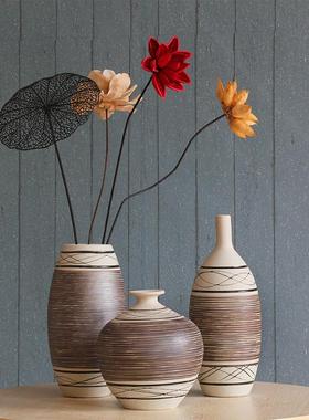 景德镇手工粗陶复古装饰品仿古花瓶摆件瓶装饰花瓶客厅日式家居