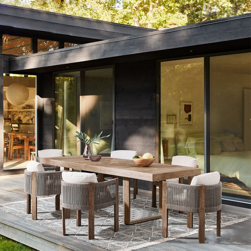 北欧户外长桌室外花园庭院桌椅防水防晒防腐柚木休闲实木露天家具