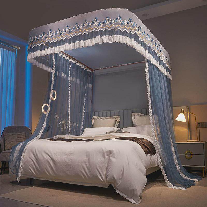 包邮u型导轨蚊帐家用新款2024加厚公主风高级轨道落地免安装床幔