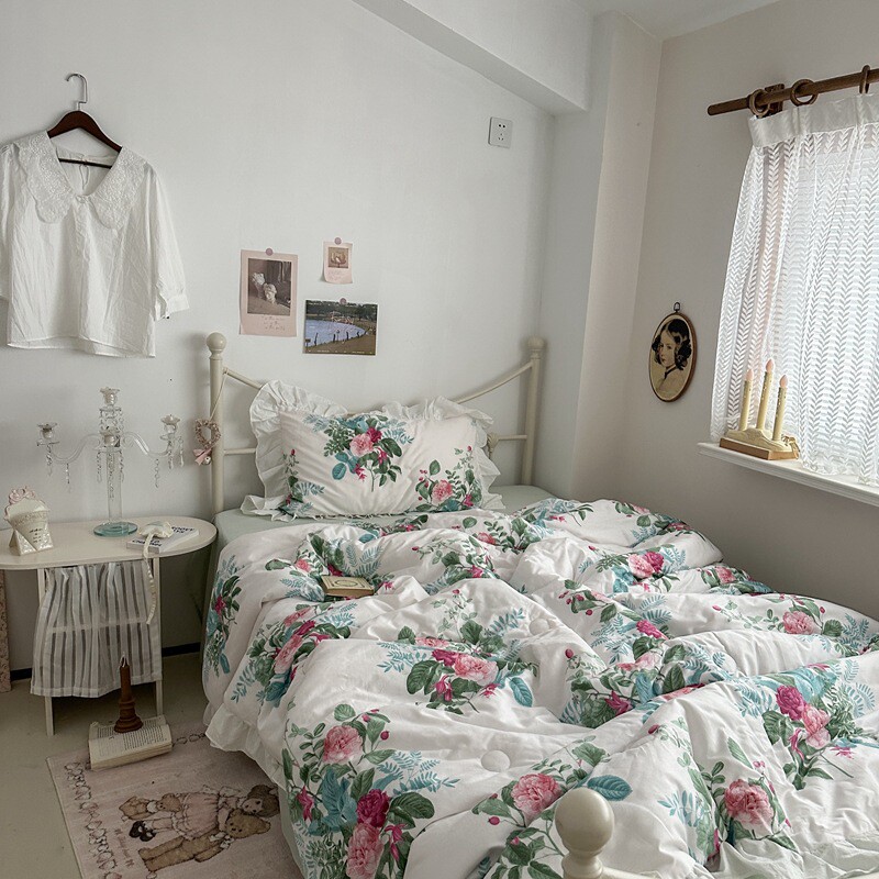 棉ins少女心法式浪漫小碎花棉四件套公主风复古花边批发4件套