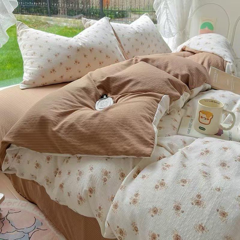 韩式少女ins小清新水洗棉四件套碎花学生宿舍床单被套床单三件套