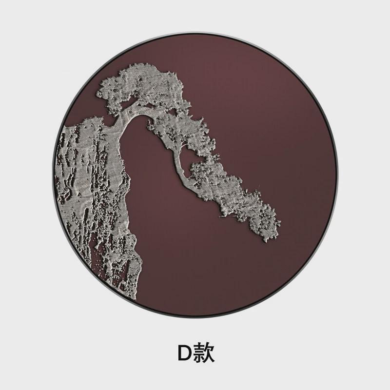 软装浮雕圆形新中式客厅装饰画玄关挂画创意实物立体迎客松壁画