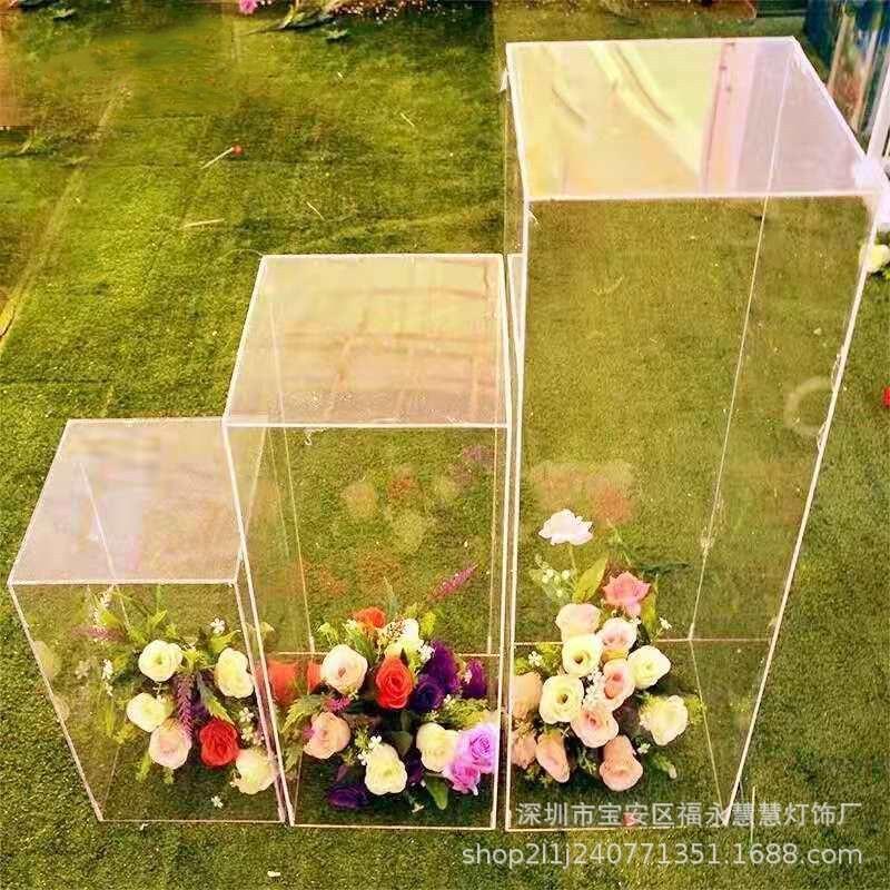 新款婚慶方筒透明水晶花柱路引方柱婚慶道具三件套亞克力路引