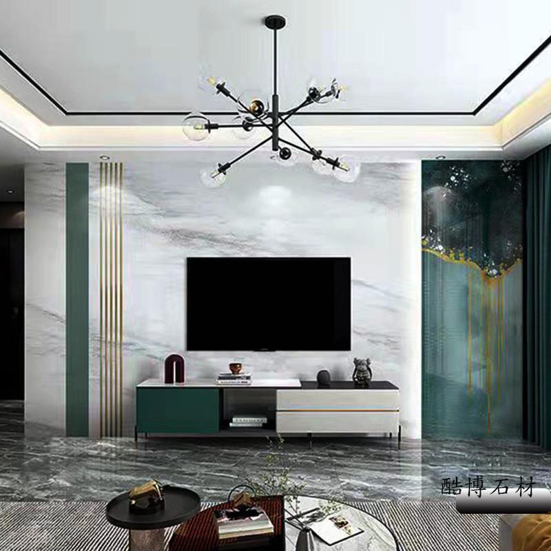 纯白黑大理石左右石材连纹岩板餐桌台面电视墙背景墙大板佛山瓷砖