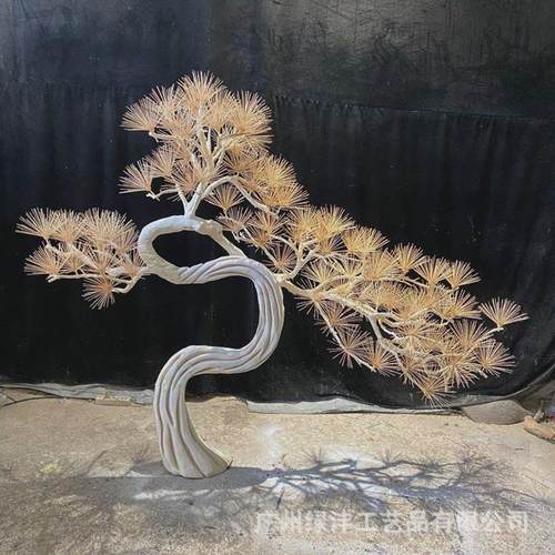 仿真迎客松树假树木雕绿植客厅玄关禅意松树装饰罗汉松仿真树厂家