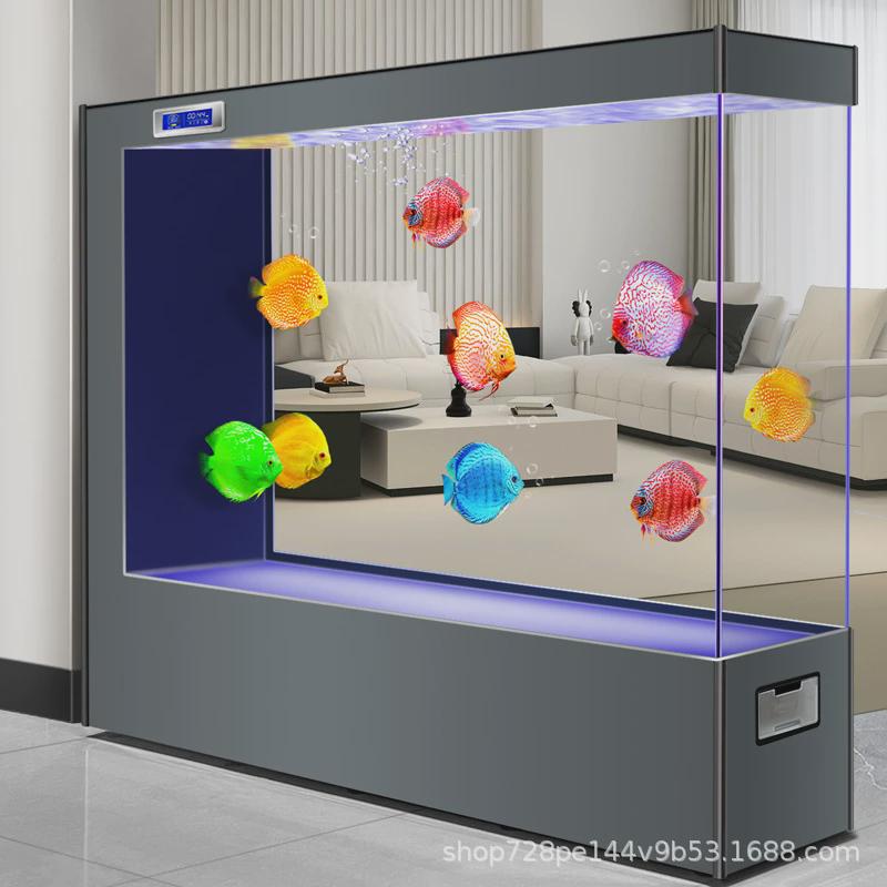 2023新款超白玻璃懒人免换水客厅中大型落地自循环生态水族箱鱼缸