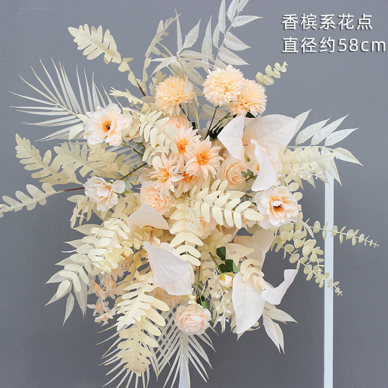 整套香槟系仿真花婚礼布置花点路引花花排角花挂花t台舞台装饰花