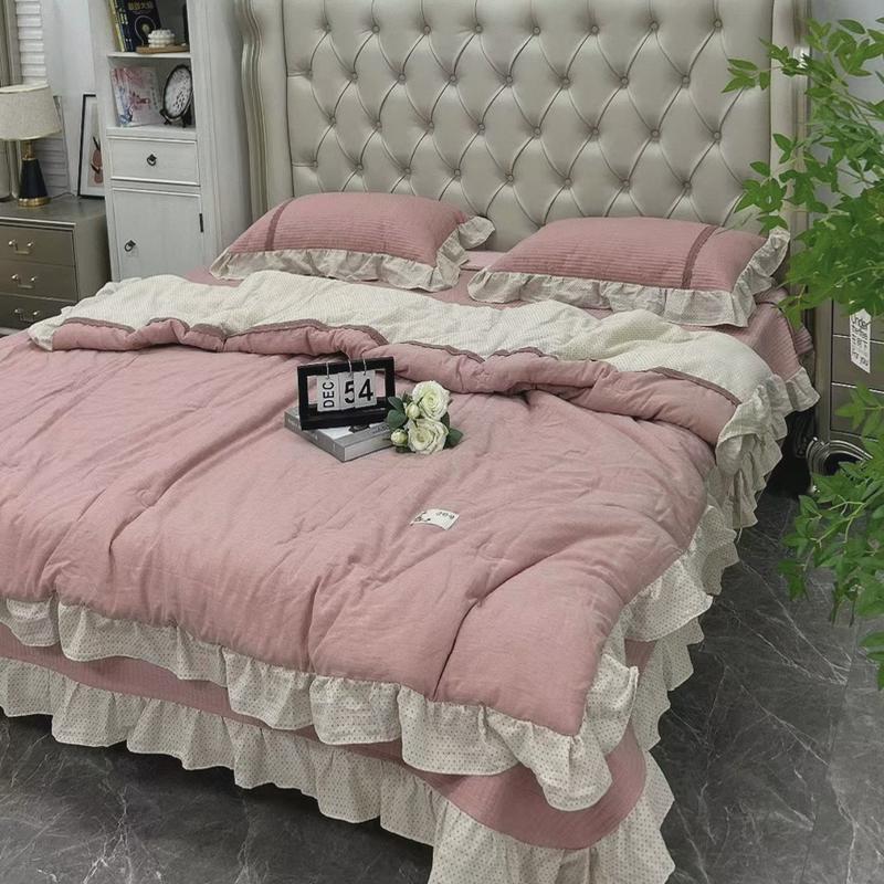 新款复古法式双层纱大豆被星月全棉床盖四件套懒人被双层纱夏凉被