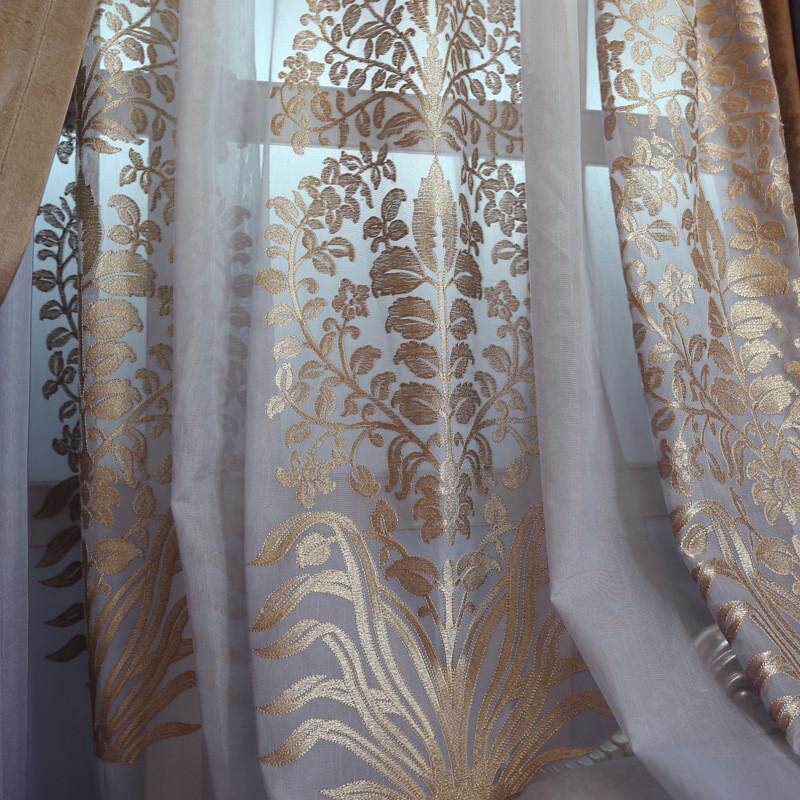 美丝梦莎落地窗绒布绣花窗帘布成品遮光北欧简约卧室客厅curtain
