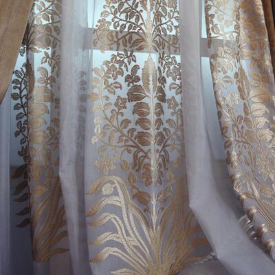 美丝梦莎落地窗绒布curtain窗帘布成品遮光北欧简约卧室客厅绣花