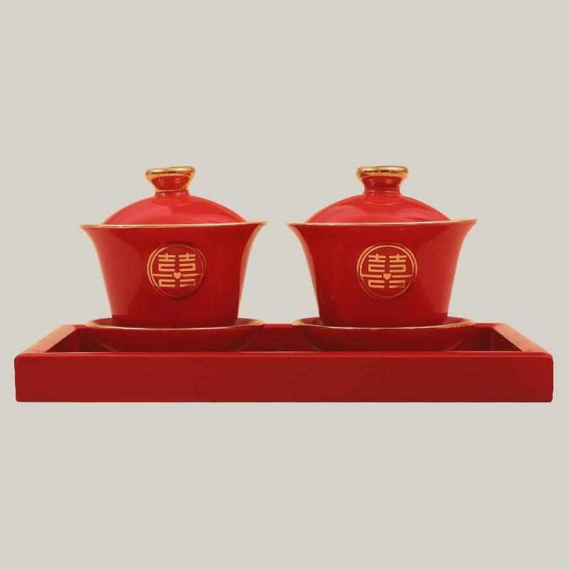 敬茶杯子喜碗结婚陪嫁对碗改口茶杯一对婚庆女方碗筷套装用品大全