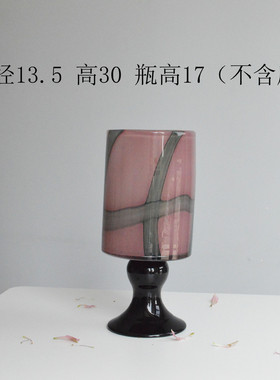 新中式高脚艺术直筒玻璃花瓶法式中古拼色高级感水养花器客厅摆件