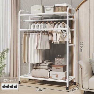 宿舍收纳架多层卧室内外双杆晾衣架落地加厚加粗衣帽架简易晒衣架