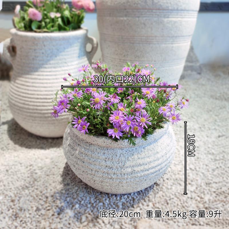 厂家直供户外园艺落地花盆工程造景真石面花器家用白色盆栽花盆