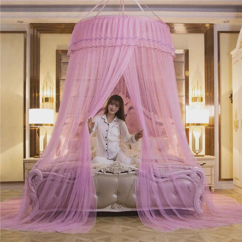 蚊帐免安装吊顶可折叠加密圆顶纹帐家用1.5米1.8床公主风吸顶落