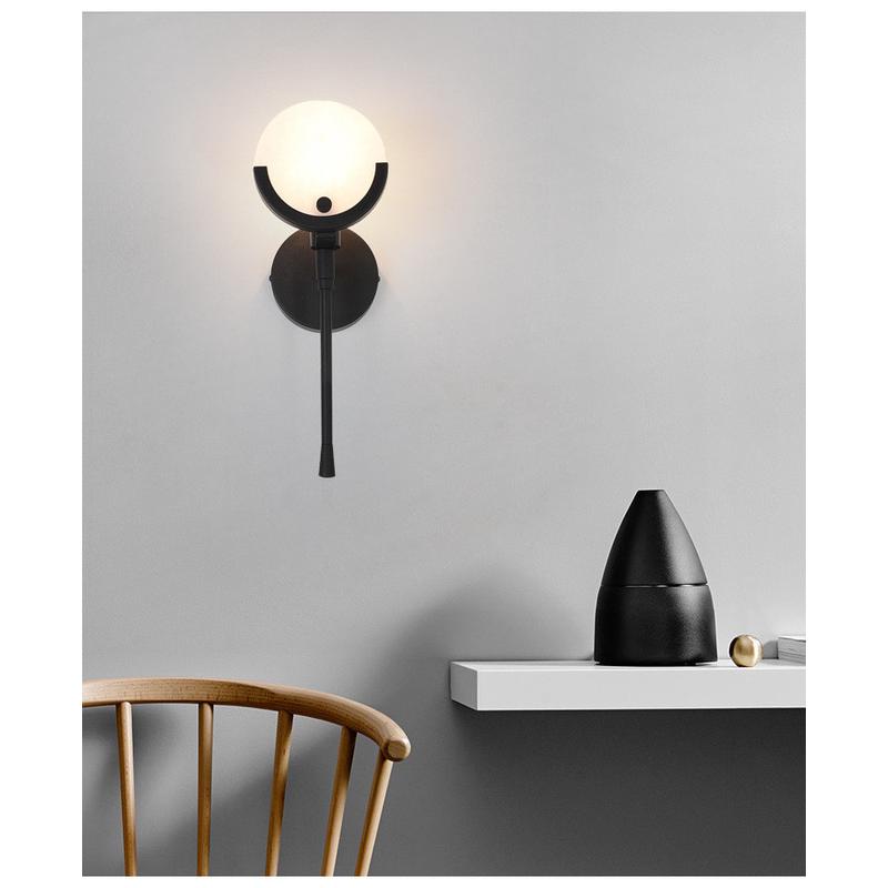 壁灯卧室北欧简约过道现代灯全铜床头壁灯创意云石客厅背景墙轻奢