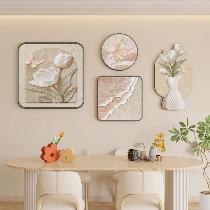 奶油饭厅客餐厅装饰画厨房背景墙北欧清新绿植挂画风高级感墙壁画