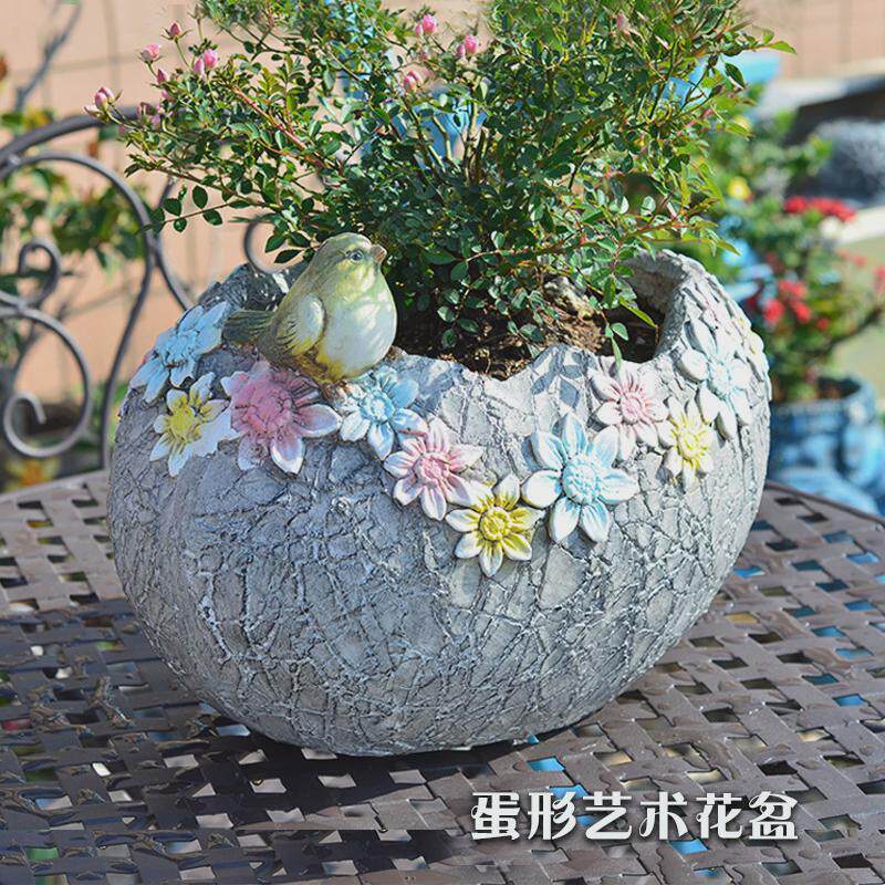 蛋型艺术花盆动物圆盆花园摆件多肉盆栽新中式容器阳台布置装饰品