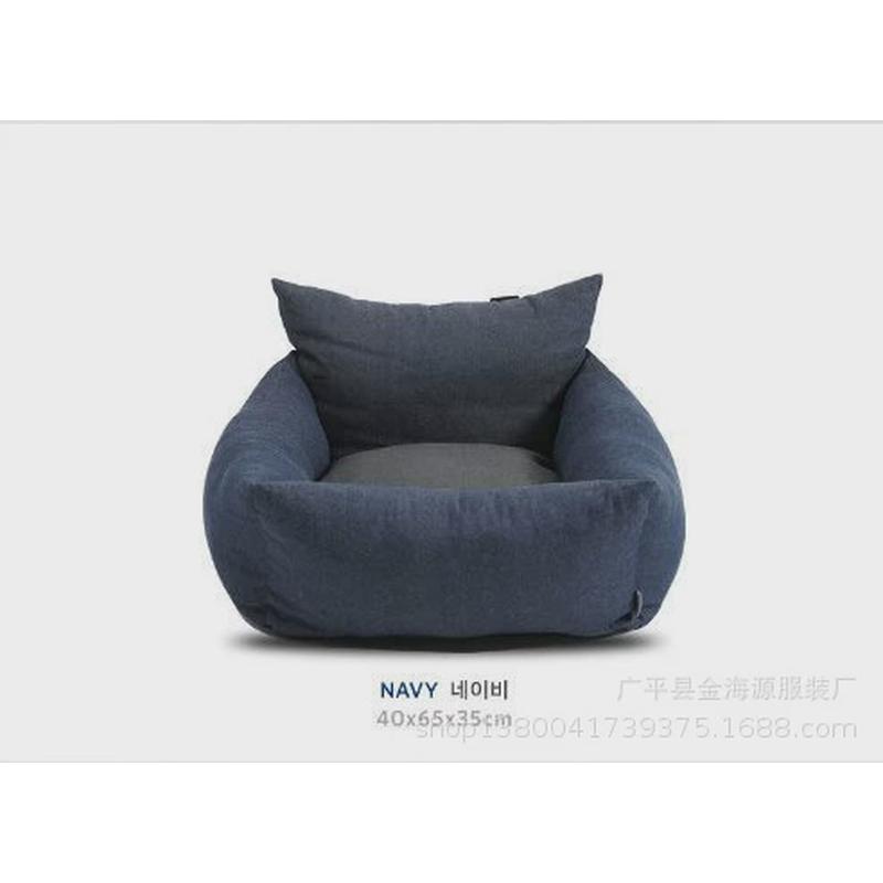 亚麻款灰色藏蓝条纹车载狗窝汽车韩版宠物垫居家旅行安全座椅