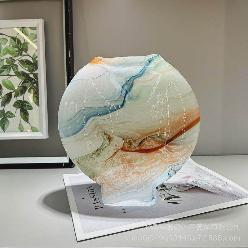 现代时尚手工彩色琉璃花瓶摆件餐桌插花水培花器家居软装桌面饰品,家居饰品,装饰摆件,淘宝优惠券,粉丝福利购,淘宝优惠卷