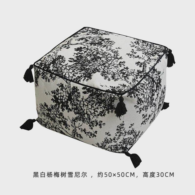 中式黑白复古风坐墩法式水墨刺绣矮凳蒲团懒人沙发客厅地毯坐垫,居家布艺,椅垫,淘宝优惠券,粉丝福利购,淘宝优惠卷