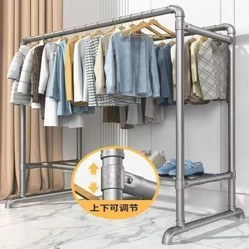 厂家晾衣架镀锌钢管加厚 落地家用立式挂衣架 双杆架水管晾衣架子