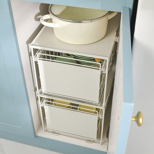 橱柜内杂物收纳筐烘焙工具瓶罐储物拉篮子厨房灶台下抽屉式置物架