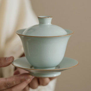 云隐造物汝窑三才盖碗茶具防烫泡茶家用茶杯陶瓷可开片泡茶碗盖杯