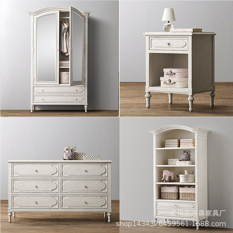 美式白色做旧雕花公主床 法式乡村橡木女孩房家具单人全实木床,住宅家具,实木床,淘宝优惠券,粉丝福利购,淘宝优惠卷