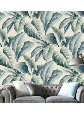 w網3w網35d北欧植物餐厅绿色墙纸客厅沙发背景墙壁纸叶子个性卧室