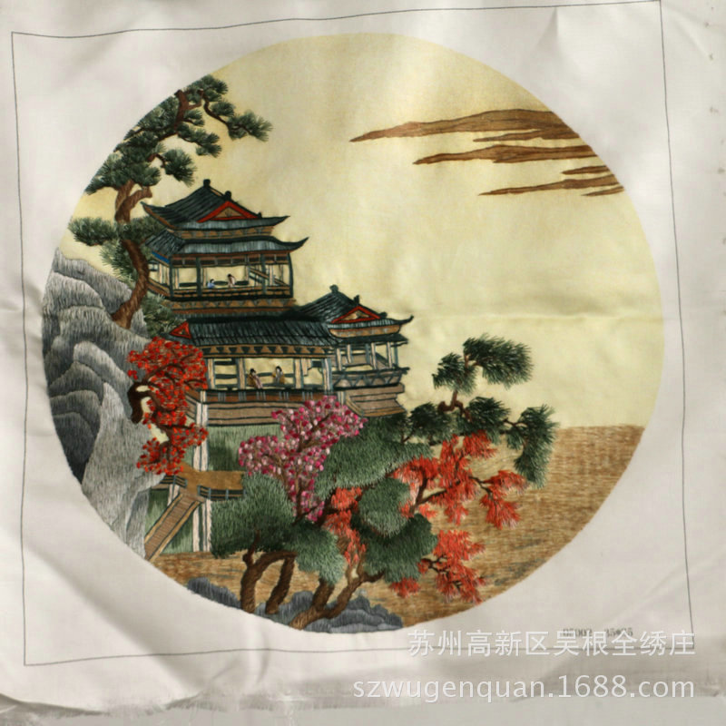 新款苏绣绣片客厅书房办公室装饰画苏州手工刺绣山水画厂家生产