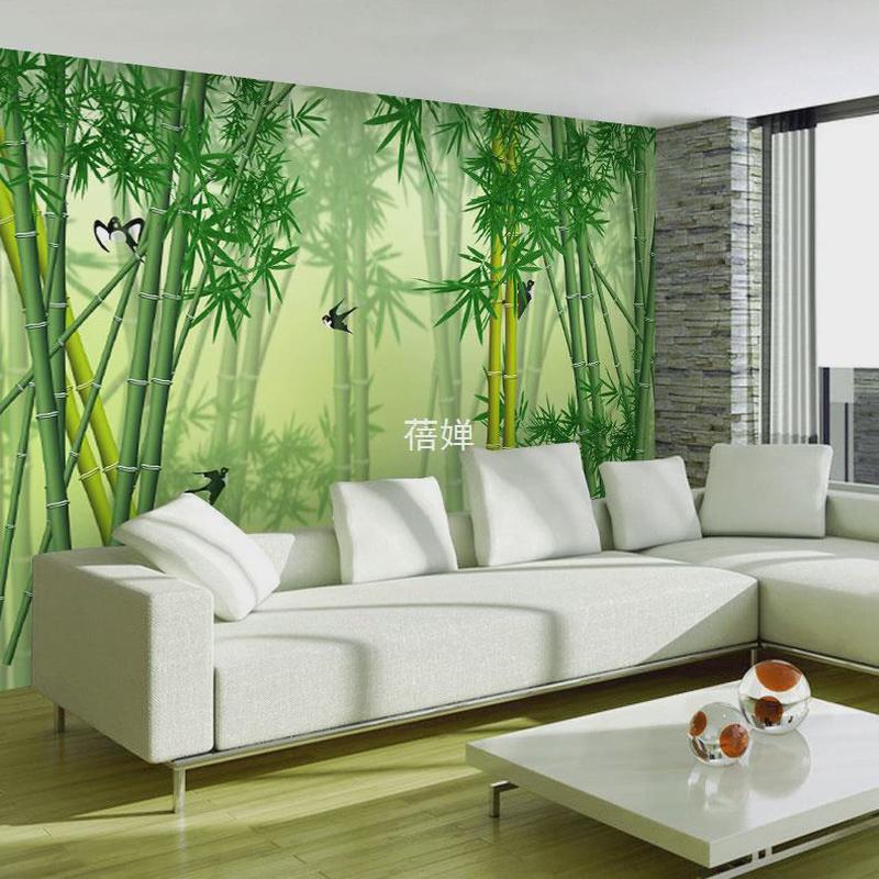 C犕1田园风景竹子壁画荷花家用墙布5d电视背景墙纸中式8d立体山水