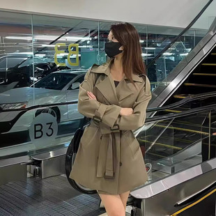 风衣外套女 英伦风双排扣小个子短款 军绿色短款 风衣女2024春秋新款